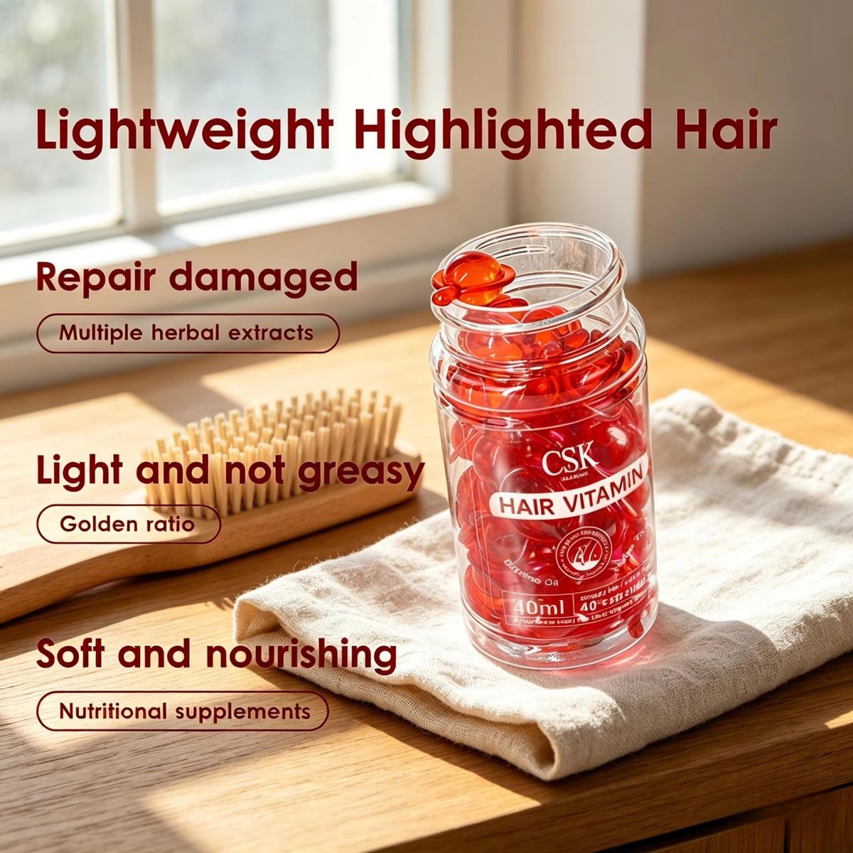 Custom Vitamin & Nut Oil Hair Care Essence Capsules — Nourishing, Anti-Frizz & Smoothing Softgel OEM/ODM
