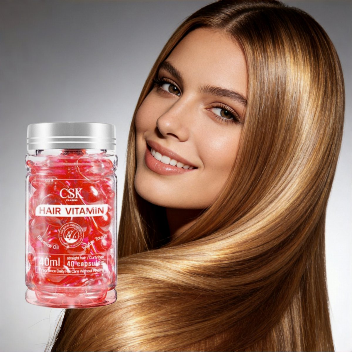 CS-K Private Label Hair Oil Capsules Serum Vitamin E for Damaged Hair Repair Deep Moisturizing Anti-Frizzy 40 Capsules/Bottle